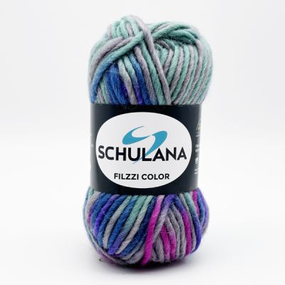 Miękka włóczka Filzzi Color premium merino 100% 50g Szaro-fioletowo-turkusowo-różowy kolor