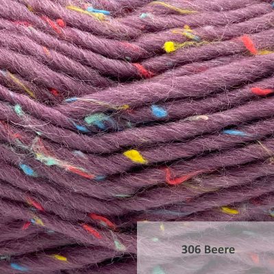 Rustykalna merino 85% z wtrąceniami elegancka 50m różowo-jagodowy kolor