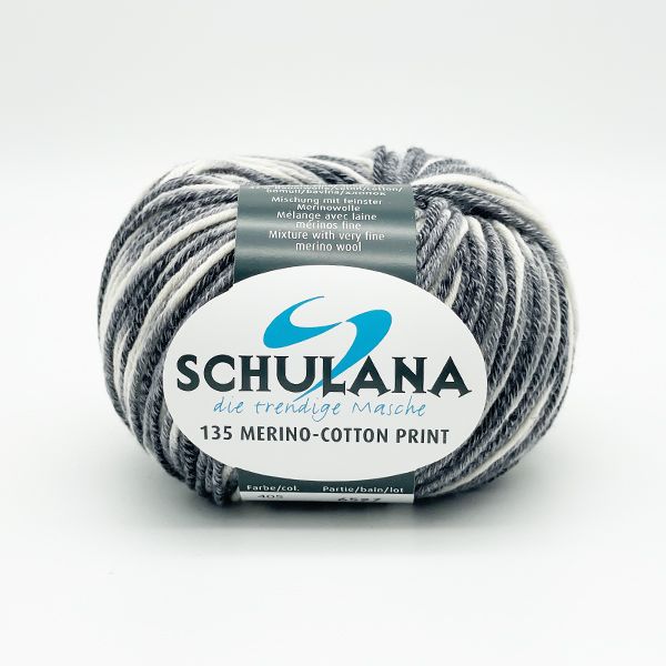 Miękka włóczka Merino-Cotton Print premium dla skóry 50g Szaro-biały